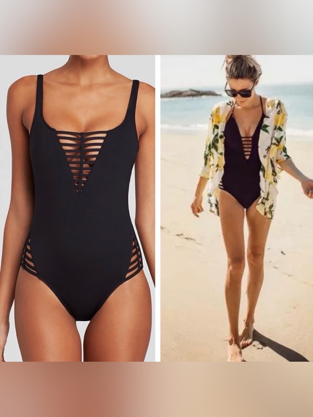 La Blanca Cut it Out Black One-Piece Swimsuit Size 6